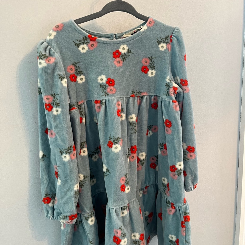 Floral Kids Dress in Blue and Red